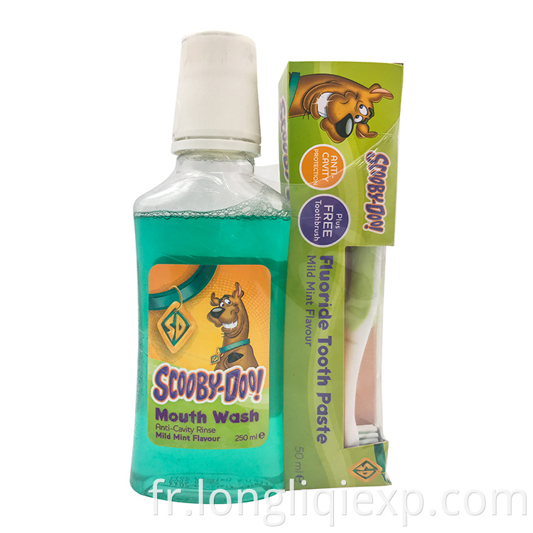 Ensemble de rince-bouche nettoyant pour enfants à saveur de menthe douce avec brosse à dents
